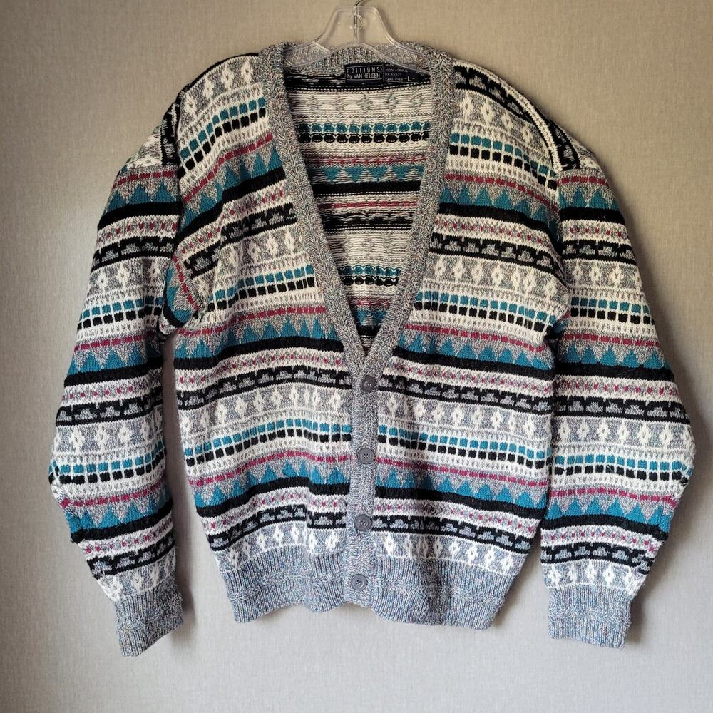 Chunky Knit Oversized Cardigan Button Front Sweater Marled Yarn Eclectic Grandpa
